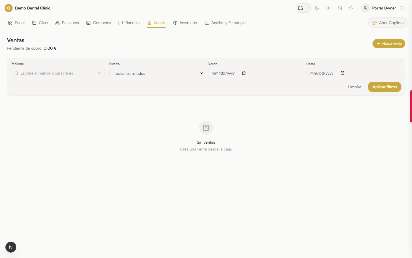 Captura de pantalla: Facturación y ventas