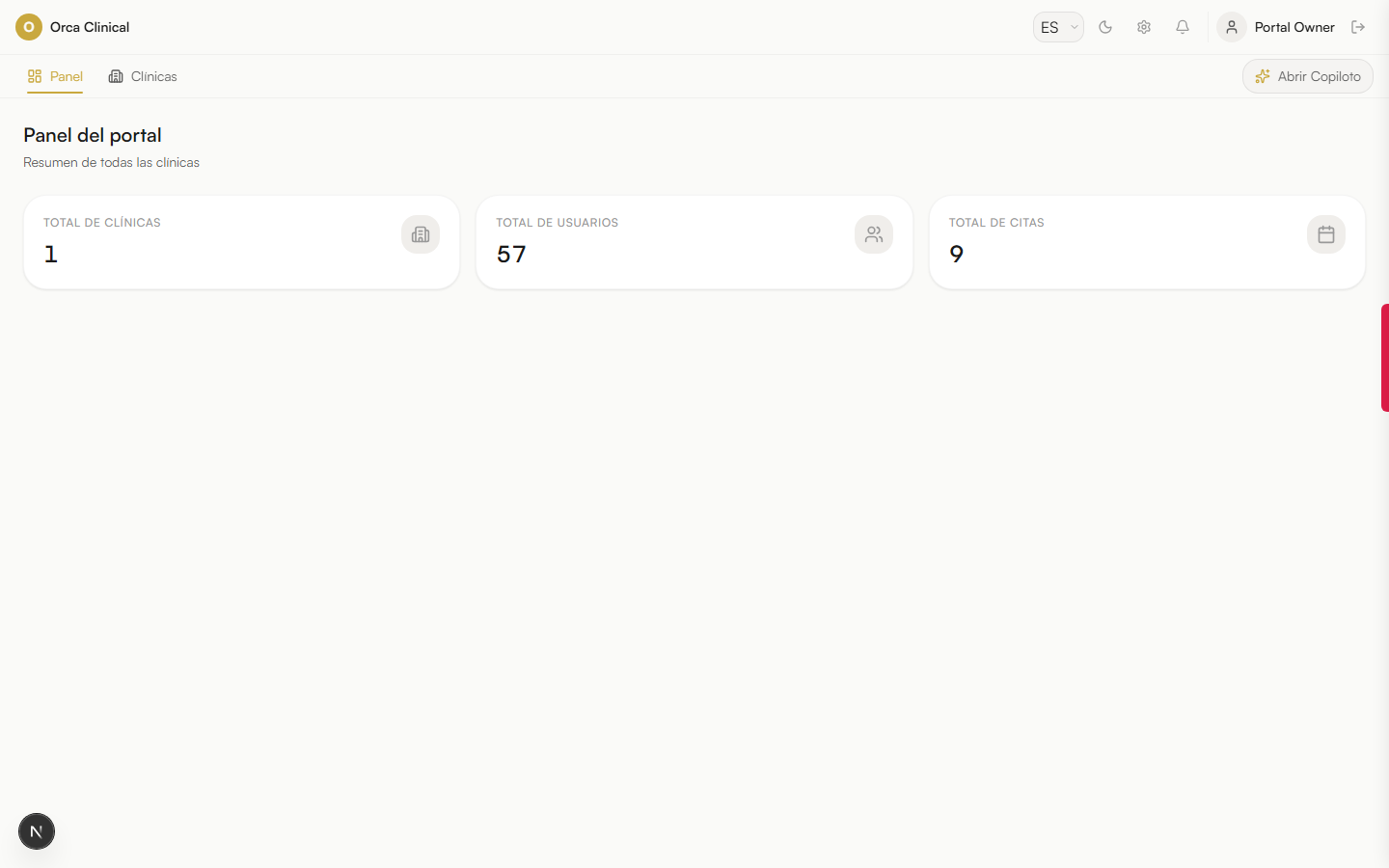 Captura de pantalla: Portal multiclínica