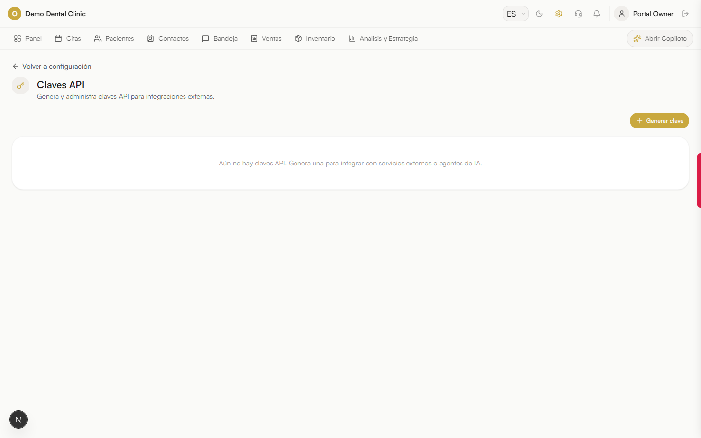 Captura de pantalla: Claves de API